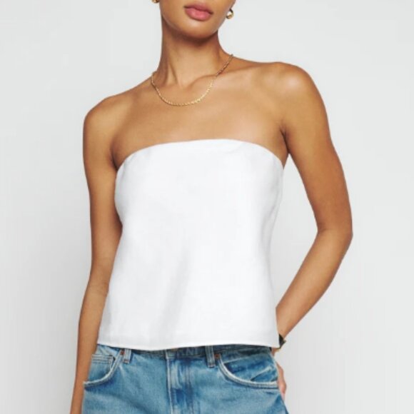 Reformation White Strapless Linen Top - Picture 2 of 7